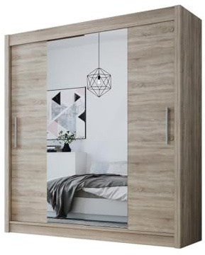 Easy4You D2 180 cm Trüffel Schiebetüren Kleiderschrank 180x215x58 cm mit Spiegel - Schlafzimmermöbel, Aufbewahrung - Mehrzweckschrank