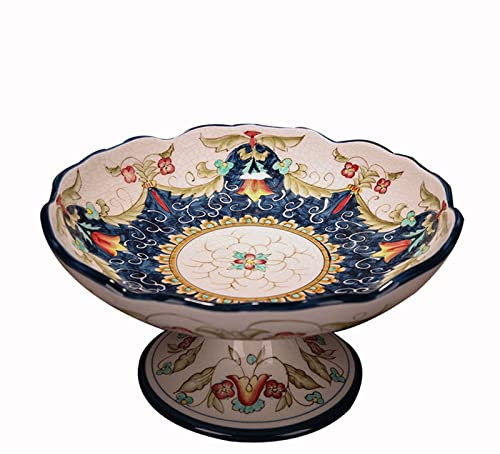 ALHLL Cesta Fruta Plato cerámico redondo for fruta, plato de frutas de arte Retro chino, decoración for sala de estar, plato de porcelana pintado a mano for dulces, frutero Fruteros de Cocina