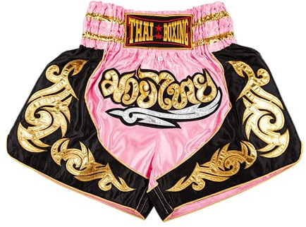 MUAY NATION Pantaloncini Muay Thai per Uomo e Donna, Pantaloncini da Boxe MMA dal Taglio Slim, Abbigliamento da Allenamento per Kickboxing (IT, Testo, XL, Regular, Regular, Rosa)