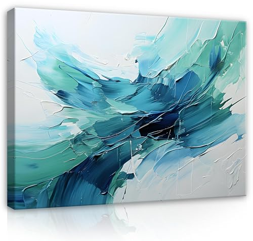 WallArena - Leinwand Bilder - Abstrakt - 120x80 cm Leinwandbilder - Bild auf leinwand - Wandbild XXL groß Wandbilder für Wohnzimmer Schlafzimmer Wohnzimmerbilder Modern kunstdruck - Blau Aquarell