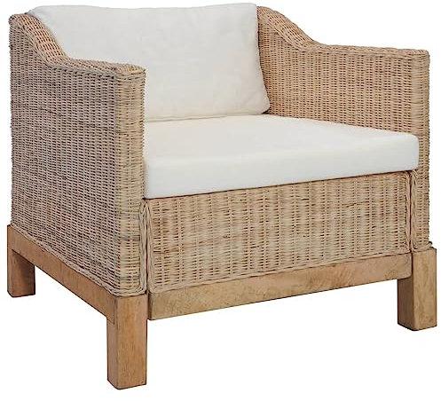 THOYTOUI Sessel, ArmlehnStuhl Kinosessel Leseessel Cocktailsessel Geeignet für Wohnzimmer Büro Balkon Speisesaal mit Auflagen Natur Rattan