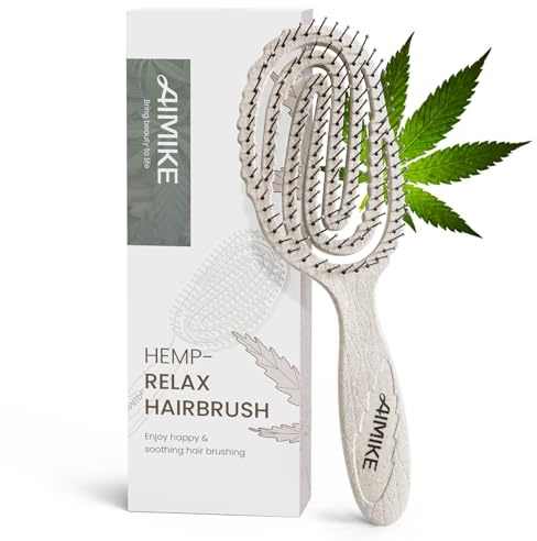 AIMIKE Hemp-Relax Detangler Hair Brush, Eco-Friendly Detangling Brush for Wavy Straight Hair, Vented Hairbrush w/Soft Bristles, Glide Through Tangles with Ease for Women, Kids, Wet & Dry Hair