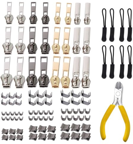 104 Stück Reißverschluss-Reparatur-Set für DIY-Taschen, Jacken, Gepäck, Rucksäcke - Ersatzzipper mit vollständigem Zubehör