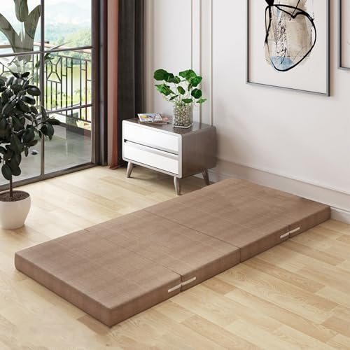 Bodenmatratze, Doppelbett, Klappmatratze, Gästebett für Reisen, Camping, Auto, Gästematratze faltbar, Schlafsofa Matratze mit waschbarem Bezug, Klappcouch (200 x 90 x 8 cm, Braun1)