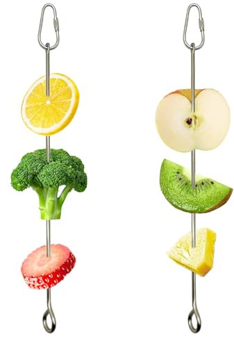 2pcs Bird Skewer Food Holder Parrot Fruit Skewer Feeder Stainless Steel Vegetable Stick Small Animal Foraging Parrot Cage Toy Hanging Holder(26cm / 10 in) (Parrot Fruit Skewe, Medium)