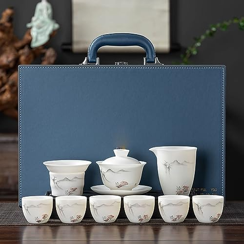 XaEjNzwDT Tetera marroqui teteras para te Juego de te Suet Jade White Porcelain Cover Bowl Tea Set, Juego de té Kung Fu Pintado a Mano Puro(Color:10,Size:)