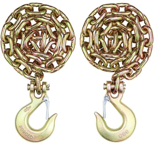 VEVOR G80 Transport Binder Chain, 3/8 x 2.9' 2-Pack Tow Chain with Clevis Snap Hook, 7100 lbs Safe Working Load, Heavy Duty Logging Chain for Transporting Towing Truck Tie Down Binding Equipment