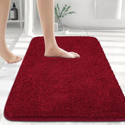 Myting Badematte 70x120 cm, Badezimmerteppich Mikrofaser, Weich, Rot | Badteppich Rutschfest und Waschbar, Flauschiger Badvorleger, Weiche Duschmatte für Dusche und Badezimmer, Rot