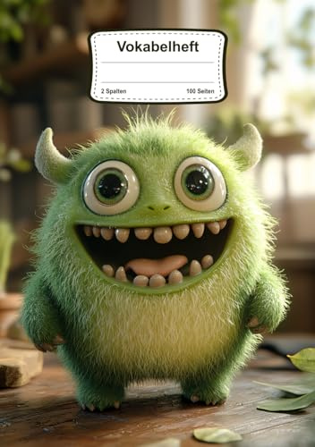 Vokabelheft Monster: 2 Spalten, Liniert mit 100 Seiten in DIN A5 für jeden Sprachunterricht in Schule & Freizeit mit Süßem Monster Motiv