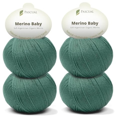 PASCUALI Merino Baby|Strickwolle aus 100% Schurwolle aus Merino, Merinowolle zum Stricken und Häkeln, SET: 4 Knäuel - 200 g, Farbe: Wald 318