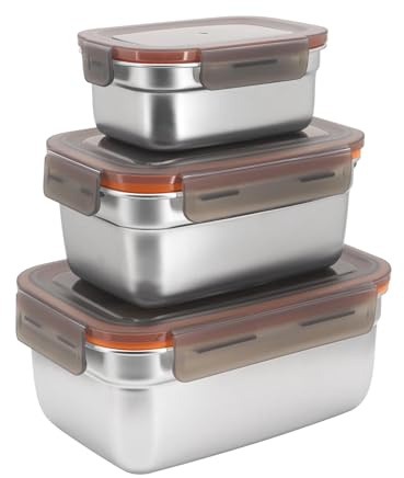 JJoexyfit Lebensmittelbehälter mit Deckel, Edelstahl-Kühlschrank-Behälter Luftdichte, auslaufsichere Metall-Behälter (550ml+1100ml+1900ml)