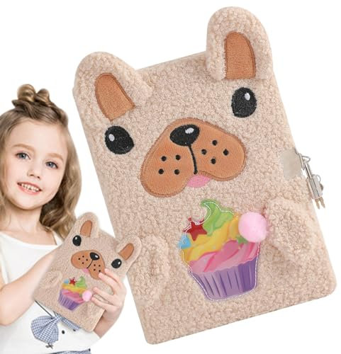 lisutupode Diario con serratura e chiave, Quaderno con serratura e chiave - Diario dei cuccioli di peluche per ragazze | Diario portatile per ragazze, diario per ragazze con serratura e chiave, diario