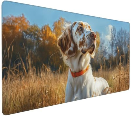 Gaming Mauspad XXL Hund Mousepad 1000x500x4mm Herbst Verlängertes Mauspad Schreibtischauflage,Genähte Kanten Mauspad,Verbessert Präzision und Geschwindigkeit Wasserdicht Geeignet für Büro und Spiele
