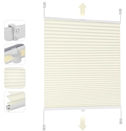 Sekey Plissee Klemmfix ohne Bohren 65x100cm Faltrollo Plisseerollo Jalousie für Tür & Fenster Blickdicht Sichtschutz Sonnenschutz Fertifplissee Rollo 65 cm breit Beige