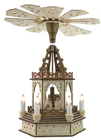 hausleben Holzdekoration Weihnachts-Pyramide mit LED Licht – Großes Windrad 20,5×18×36 cm – Elektrische Weihnachtsdekoration – Deckenpyramide/Hängepyramide für Weihnachten