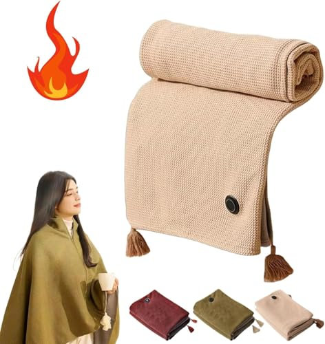 Heated Shawl Wraps For Women, Portable Heated Blanket Shawl Wearable Electric Blanket, Portable Soft Zipper Electric Heated Blanket Shawl 3 Heating Levels Usb Heated Blanket Shawl (Khaki)
