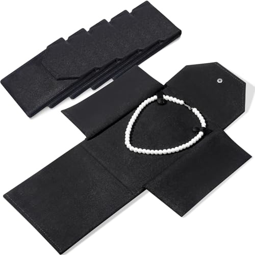 Kenning 6 Pcs Velvet Necklace Jewelry Display Folder Travel Necklace Organizer Women Pearl Jewelry Pouch Gift Bag(Black)