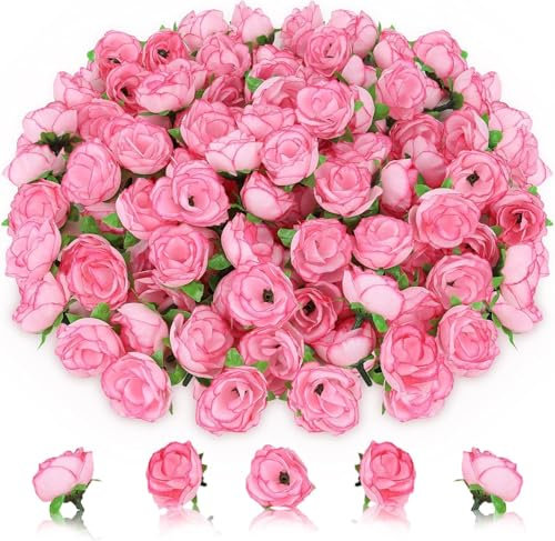 UCLEVER 60 Rosas Artificiales de 4 cm, Ramo Floral de Seda Realista para Manualidades, decoración de Boda, arreglos del hogar (Rosa)