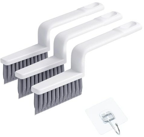 MIXVOVA V-Shaped Grout Cleaning Brush, 3 Pcs Hard Grout Brush for Tile Floors, Handheld Crevice Cleaning Brush Set for Corners, Shower, Bathroom, Kitchen, Home Use