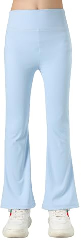 KISLOVE Flickor utsvängda leggings hög midja strentchy dans yoga atletiska byxor barnbyxor för 5-16 år, BLÅ, 7-8 År