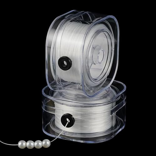 Lot de 2 rouleaux de fil élastique extensible de 0,2 mm pour la fabrication de bijoux et bracelets d'amitié, blanc