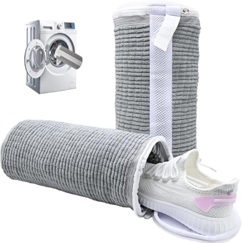 2 Stück Schuhwaschbeutel Waschmaschine, Schuhbeutel Waschmaschine Schuhwaschbeutel Rundum-Reinigung 360° Reinigungsflusen für Schuhe mit Verstecktem Reißverschluss Schuhbeutel waschmaschine(Grau)