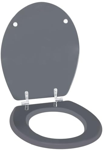 Ykm Soft-Close Wooden Toilet Seat – Grey Finish, Universal Fit with Strong Hinges
