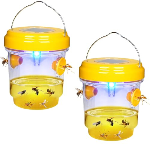 2PCS Trampa Avispas Exterior con Luz LED – Trampas para Avispas Reutilizables con Doble Entrada, Atrapador de Avispa para Jardín, Balcón y Camping, Sin Productos Químicos(2 Hay luz)