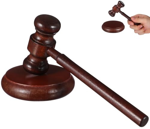 Veemoon Martillo de madera maciza para juez con sonido claro y fuerte, martillo portátil para subastas y uso de abogados de mano para profesionales