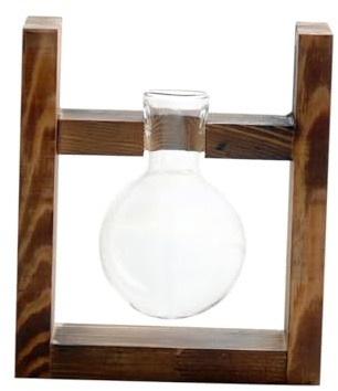 BESTonZON Wooden Rack Glass Hydroponics Container Single-ball Vase for Desktop Plant Decoration Modern Creative Glass Vase Adornment Gift for Home Office