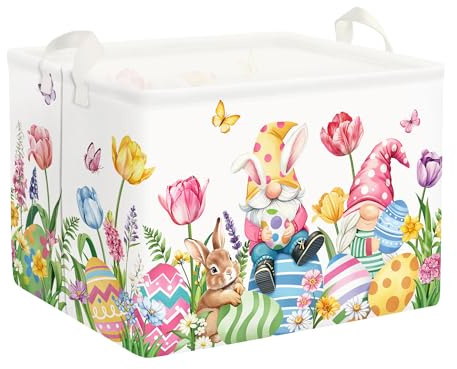 HUUMONSS Easter Rabbit Gnome Storage Basket for Parents Organizing Kids Toys Clothes Large Tulip Eggs Boys Girls Gift Toy Box Bin Laundry Hamper for Bathroom Shower,Butterfly,36L