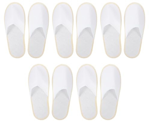 BAZEITFLOW Pantofole da Camera Antiscivolo in Cotone Traspirante Bianco 5 Paia per Ospiti per Casa, Viaggio e Salon Assorbimento Umidità