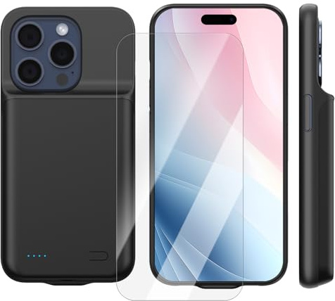 Giabuao Akkuhülle für iPhone 15 Pro(6,1 Zoll), 8500mAh Tragbares Ladegerät iPhone Ultradünn Erweiterter Akku Hülle Telefonladegerät und Schutzhülle mit Ladefunktion für iPhone 15 Pro - Schwarz