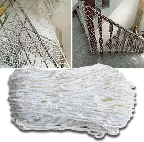 Filet de sécurité extérieur, 6 x 8 m, filet d'escalade et de chargement, maille polyester blanche pour balcon, aire de jeux, rampe d'escalier, diamètre de corde 0,6 cm, filet de protection d