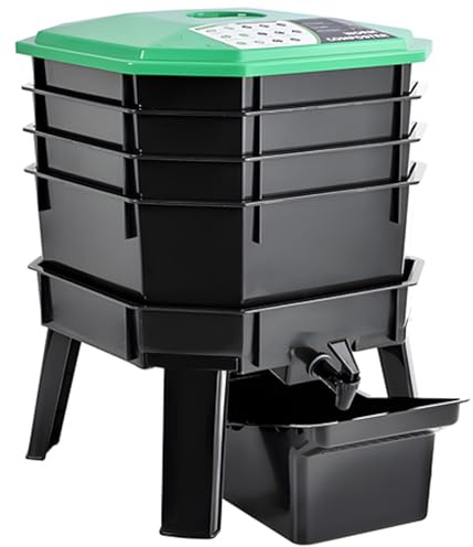 Kit de compostador de lombrices eficientes de 4 bandejas con drenaje para reciclaje de residuos de alimentos y vermicultura