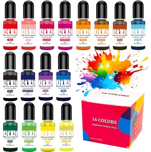 Xvbhaq Pigmentos de color para polvo de fundición, 16 colores de alta concentración a base de agua para hormigón y yeso, adecuado para proyectos creativos y modelismo (10 ml)