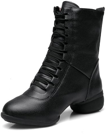 sekiueo Stivali Ballo Jazz da Donna Stivaletti Moderni da Ballo da Sala in Pelle con Punta Chiusa Allacciatura Suola Divisa Tacco Basso Scarpe da Ballo Latino,Nero,42 EU