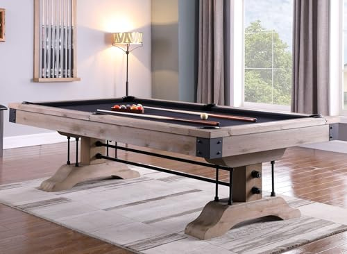 John West Ironwood Pool Billardtisch 8ft mit Schieferplatte – Billardtisch in Eiche Optik mit Industrial Design – Professioneller Pooltisch aus Hartholz