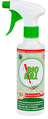 Bio Kill Spray Biologico Insetticida da Piretro Naturale - Flacone da 375ml | Eurocali per Esterni e Interni contro Cimici Acari Blatte Tarli Zanzare Formiche Termiti Tafani Mosche Pulci Zecche