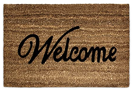 Relaxdays Fußmatte Kokos Motiv WELCOME 40 x 60 cm Kokosmatte mit rutschfester PVC Unterlage Fußabtreter aus Kokosfaser als Schmutzfangmatte und Sauberlaufmatte Fußabstreifer für Außen und Innen, braun