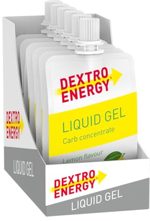 DEXTRO ENERGY LIQUID GEL LEMON + CAFFEINE - 6x60ml (6er Pack) - Energy Gel aus schnell verfügbaren Kohlenhydraten, Traubenzucker Gel, Koffein Booster, Energy Riegel Alternative, für Ausdauersport