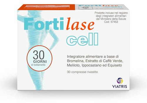 Fortilase Cell, 30 Compresse, Integratore Alimentare di Bromelina, Caffè Verde, Melitolo, Ippocastano e Equiseto, Anticellulite e Antinfiammatorio, Stimola Linfodrenaggio