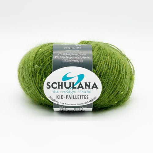 Super Kid Mohair Wolle zum Stricken und Häkeln I 42% Mohair, 40% Polyester & 18% Seide I 25g/ca. 125m Hellolive (Hellgrün) I Kid-Seta Paillettes Garn für Pullover, Mützen, Schals und Accessoires