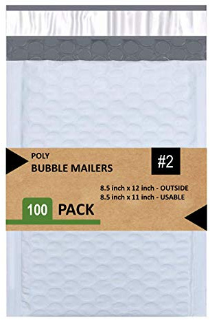 Sales4Less #2 Poly Bubble Mailers 8.5X12 Inches Padded Envelope Mailer Waterproof Pack of 100, White,Grey