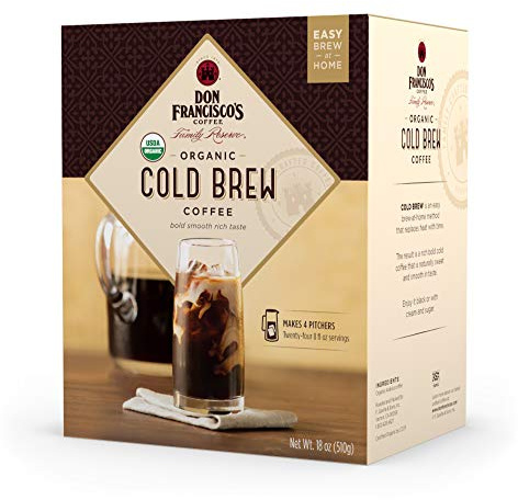 Don Francisco's Organic Cold Brew Coffee Pitcher Packs, 8 Count – Easy At-Home Prep – Smooth, Rich, Chocolate Notes – Medium-Dark Roast, 100% Arabica – Makes 4 Pitchers (24 Servings)