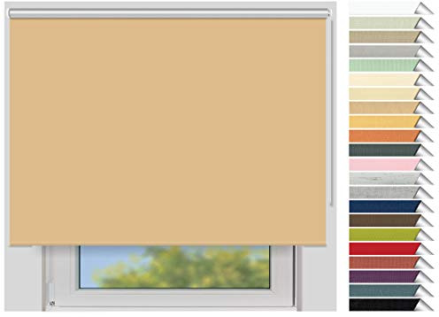 EFIXS Thermorollo Maxi - 32 mm Welle - Breiten: 60-240 cm - Höhen bis 240 cm - Hier: 240 cm x 190 cm (Stoffbreite x Höhe) - ginster (058) - Hitzeschutzrollo - Verdunklungsrollo