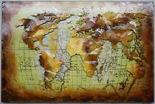 H. Packmor GmbH 3D Metallbild Weltkarten Motiv Wandbild aus Metall Wanddekoration antik Shabby 120x80 cm