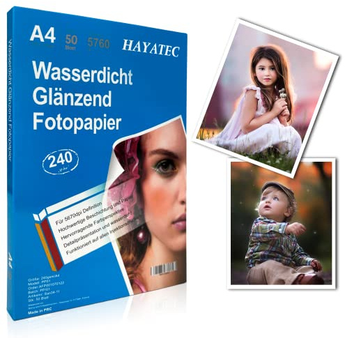 50 Blatt Fotopapier A4 hoch glänzend Tintenstrahldrucker 240g/m² Fotopapier Fotokarten Photokarten Sofort Trocken Wasserfest Hochweiß Fotoblätter