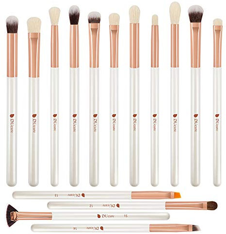 DUcare Eye Makeup Brushes 15pcs White Eyeshadow Makeup Brushes Set with Soft Synthetic Hairs & Real Wood Handle for Eyeshadow, Eyebrow, Eyeliner, Blending