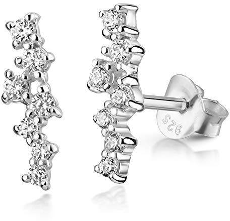 Damen Ohrstecker Zirkonia Silber 925 - Ohrringe 13mm lang SO-406 | Stecker aus Sterlingsilber mit funkelnden Steinen von MATERIA by Matthias Wagner